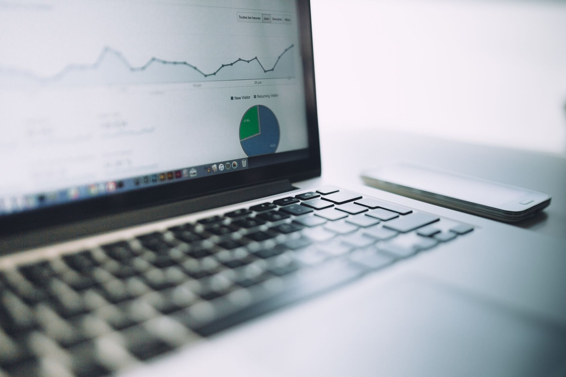 Laptop on a desk showing an analytics dashboard